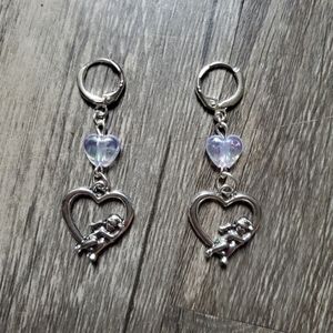 Handmade Iridescent Heart Beaded Cherub Earrings